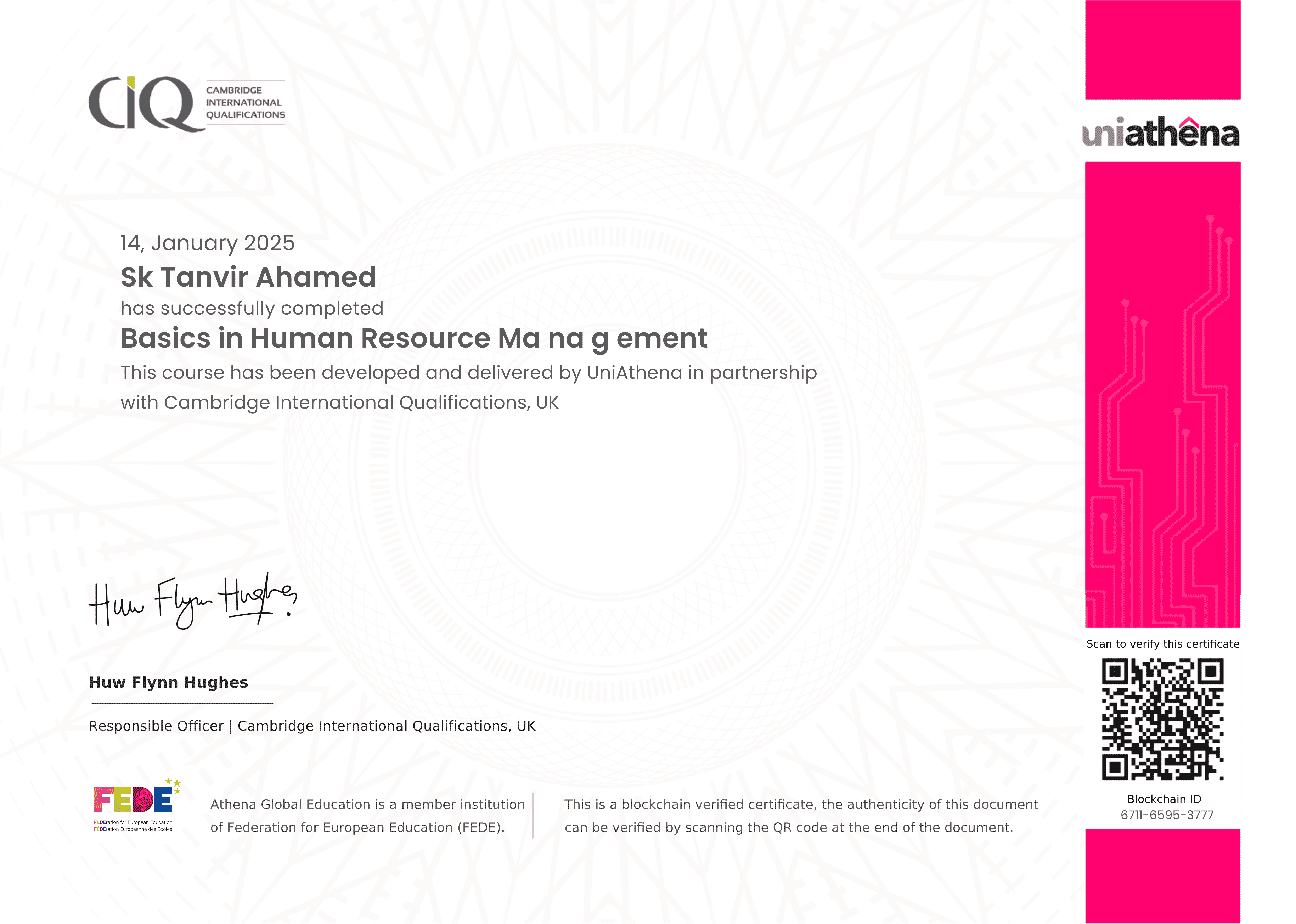 Basics In Human Resource Managment Certificate from Cambridge International Qualificationns
